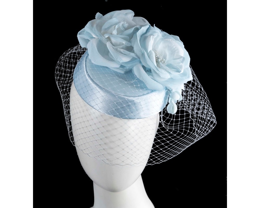 Fascinators Online - Light Blue Pillbox Fascinator – Handmade in Australia