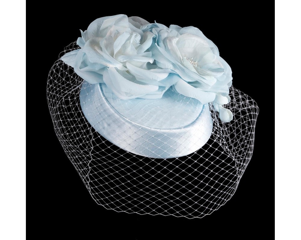 Fascinators Online - Light Blue Pillbox Fascinator – Handmade in Australia