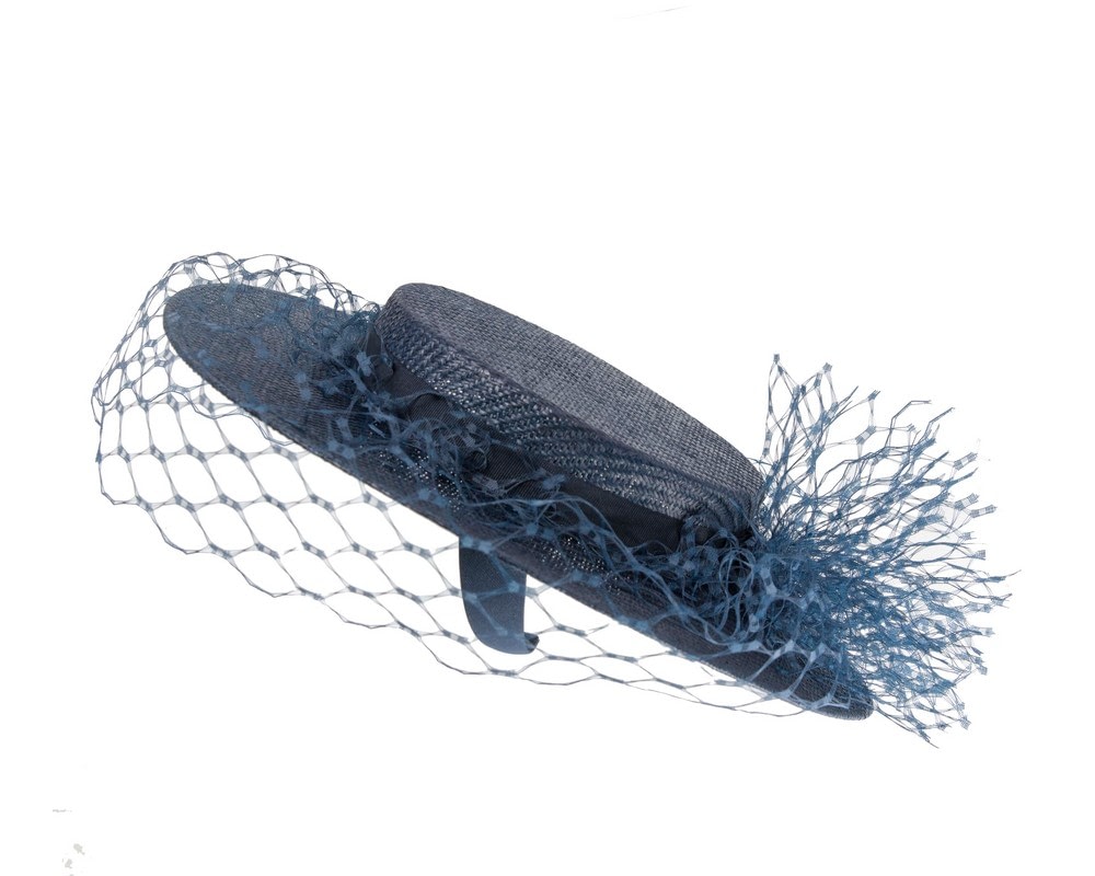 Chic Navy Boater Hat by Fillies Collection - Fascinators Online Chic Navy Boater Hat by Fillies Collection - Image 4