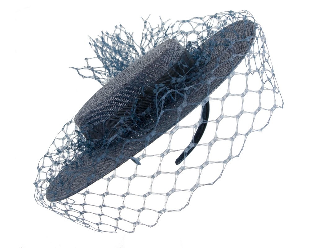 Fascinators Online - Chic Navy Boater Hat by Fillies Collection