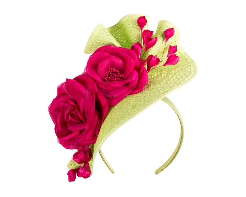 Fascinators Online - Bespoke large lime & fuchsia flower fascinator by Fillies Collection