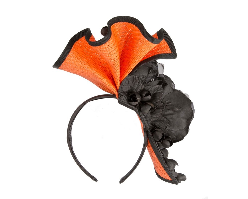Bespoke large orange & black flower fascinator by Fillies Collection - Image 4