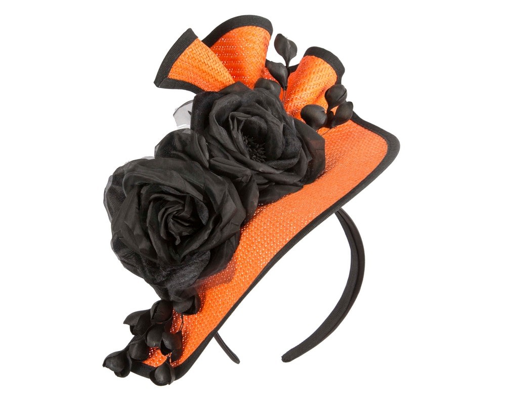Fascinators Online - Bespoke large orange & black flower fascinator by Fillies Collection