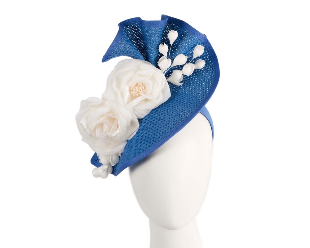 Fascinators Online - Bespoke large blue & cream flower fascinator by Fillies Collection