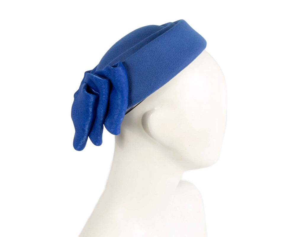 Fascinators Online - Large royal blue felt pillbox hat by Fillies Collection