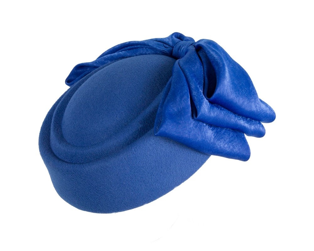 Fascinators Online - Large royal blue felt pillbox hat by Fillies Collection