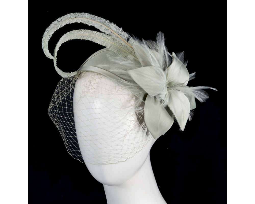 Fascinators Online - Custom made mint green feather fascinator with face veil