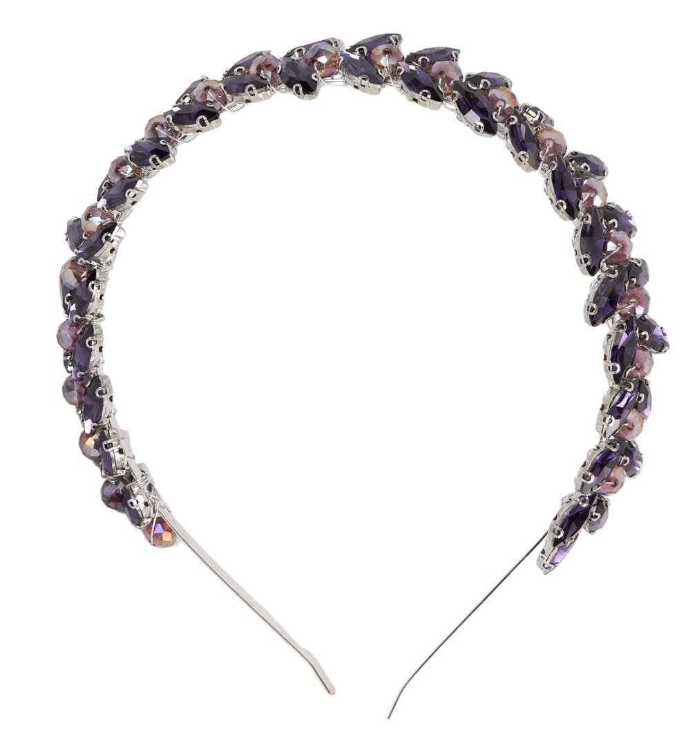 Fascinators Online - Petite purple crystal fascinator headband