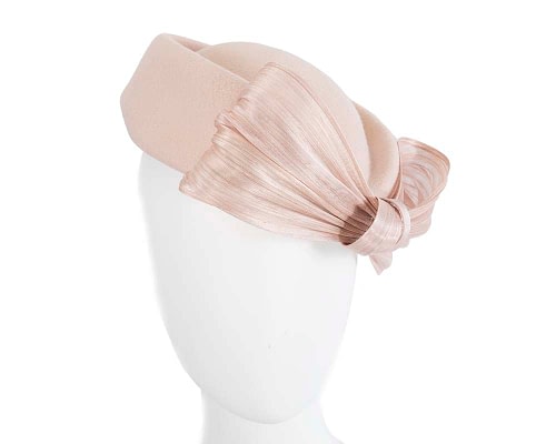 Fascinators Online - Beige felt ladies fashion beret hat with bow by Fillies Collection