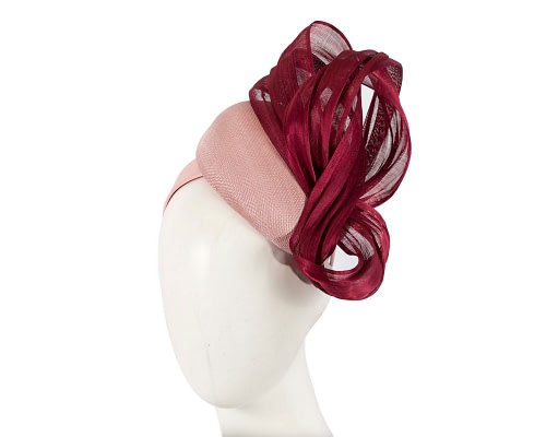 Fascinators Online - Pink pillbox with burgundy bow by Fillies Collection