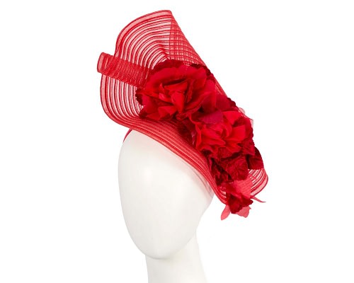 Fascinators Online - Large red racing fascinator with flowers by Fillies Collection