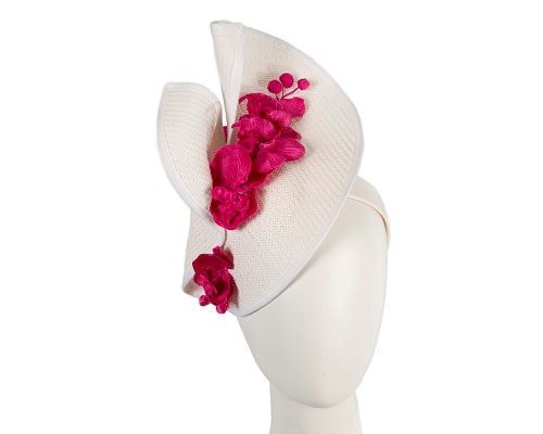 Fascinators Online - White & fuchsia fascinator with orchid by Fillies Collection