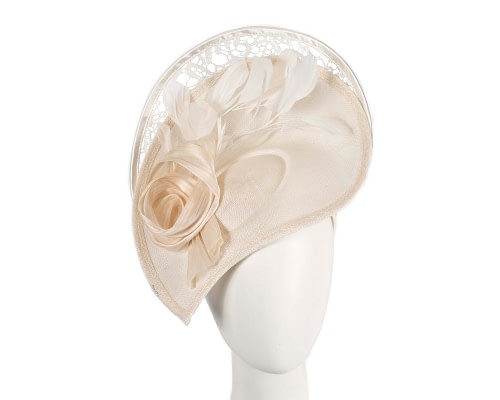 Fascinators Online - Cream sinamay & lace fascinator by Fillies Collection