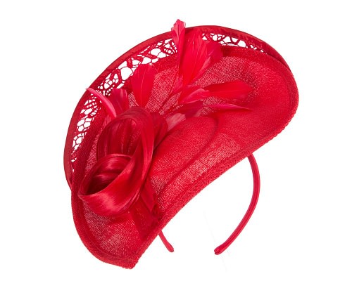 Fascinators Online - Red sinamay & lace fascinator by Fillies Collection