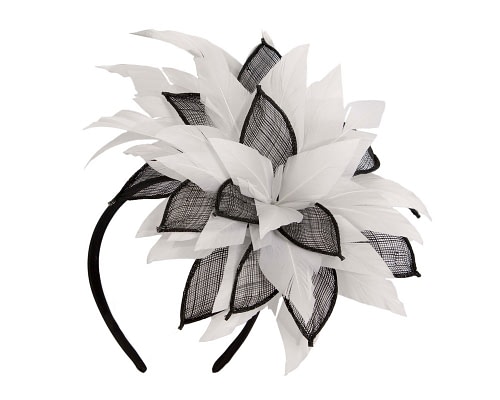 Fascinators Online - Max Alexander Floral Black & White Feather Fascinator