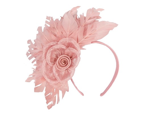 Fascinators Online - Striking Dusty Pink Fascinator with Flower and Feathers