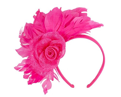Fascinators Online - Striking Fuchsia Fascinator with Flower and Feathers