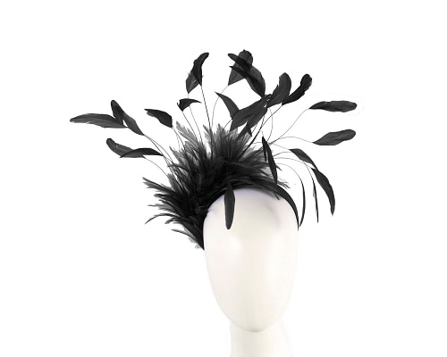 Fascinators Online - Large black feathers fascinator headband