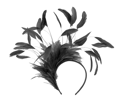 Fascinators Online - Large black feathers fascinator headband