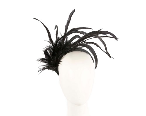 Fascinators Online - Large black feathers fascinator headband