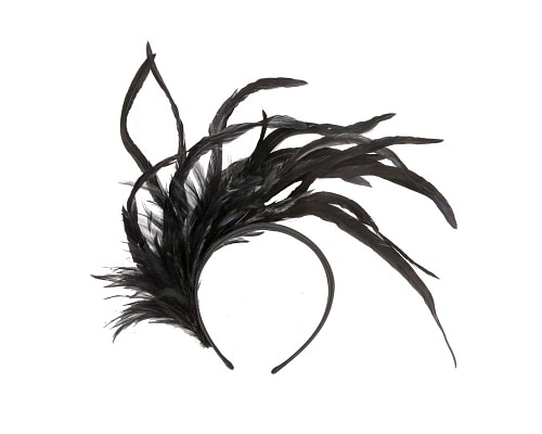 Fascinators Online - Large black feathers fascinator headband