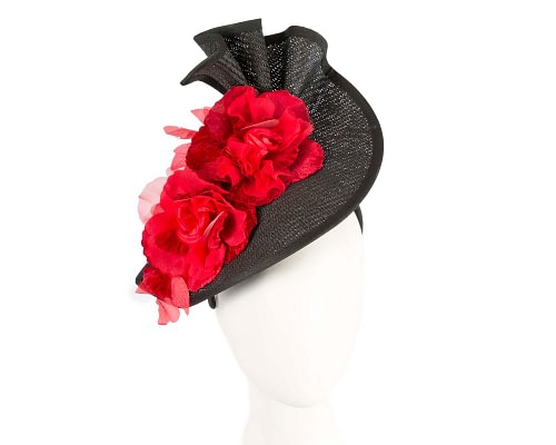 Fascinators Online - Bespoke large black and red flower fascinator by Fillies Collection