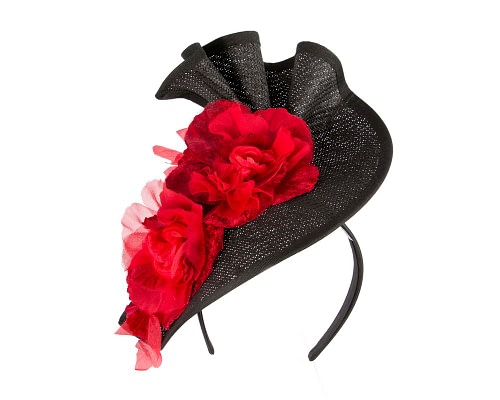 Fascinators Online - Bespoke large black and red flower fascinator by Fillies Collection