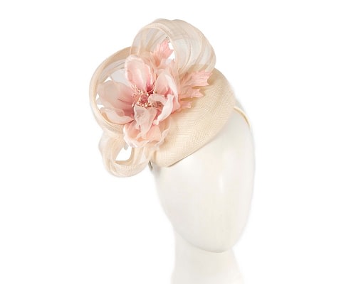 Fascinators Online - Cream pink pillbox fascinator with large flower by Fillies Collection
