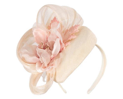 Fascinators Online - Cream pink pillbox fascinator with large flower by Fillies Collection