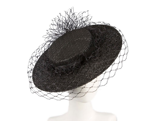 Fascinators Online - Chic Black Boater Hat by Fillies Collection