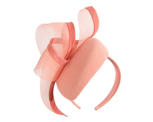 Fascinators Online - Elegant Coral Pillbox Fascinator for Winter Racing
