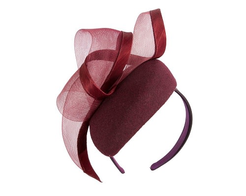 Fascinators Online - Elegant Wine-colored Pillbox Fascinator for Winter Racing