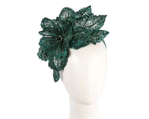 Fascinators Online - Sparkling Dark Green Fascinator with Sequins by Fillies Collection