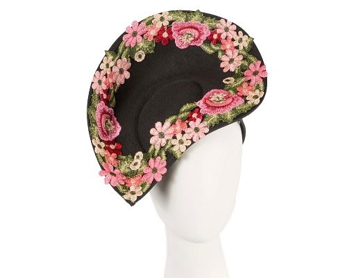 Fascinators Online - Black Floral Fascinator with Embroidered Lace - Fillies Collection