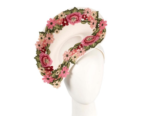 Fascinators Online - Cream Floral Fascinator with Embroidered Lace - Fillies Collection