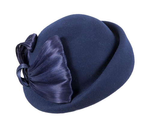Fascinators Online - Bold Navy Felt Hat with Silk Abaca Bow