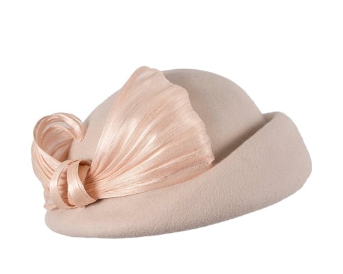 Fascinators Online - Bold Nude Felt Hat with Silk Abaca Bow