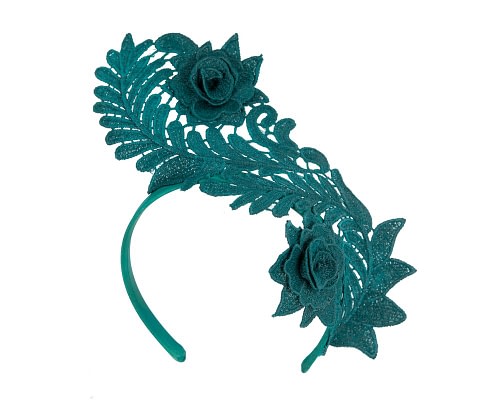 Fascinators Online - Stylish Teal Green Crown Lace Fascinator by Max Alexander