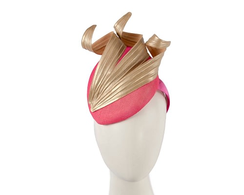 Fascinators Online - Bespoke hot pink & gold racing fascinator by Fillies Collection