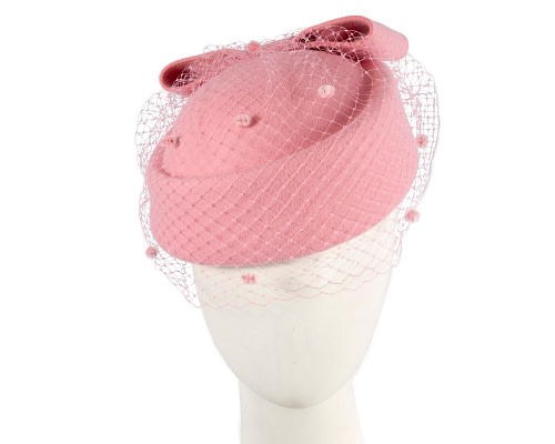 Fascinators Online - Large pink felt beret hat with veil