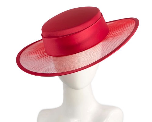 Fascinators Online - Red boater hat by Cupids Millinery Melbourne