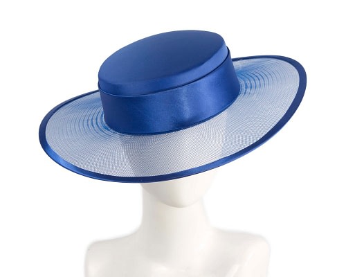 Fascinators Online - Royal Blue boater hat by Cupids Millinery Melbourne