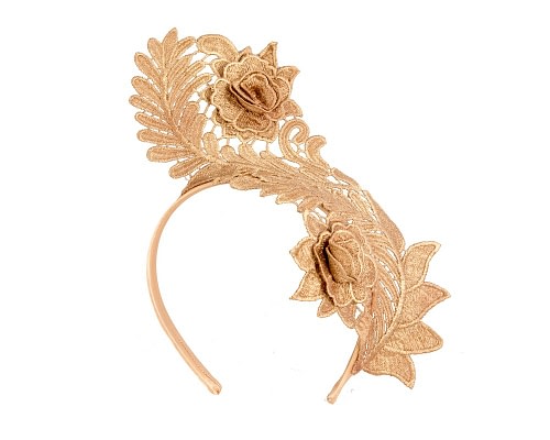 Fascinators Online - Stylish Gold Crown Lace Fascinator by Max Alexander