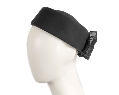 Fascinators Online - Black felt ladies fashion beret hat with bow by Fillies Collection