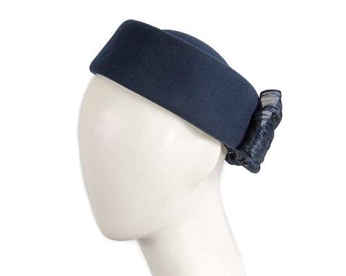 Fascinators Online - Navy felt ladies fashion beret hat with bow by Fillies Collection