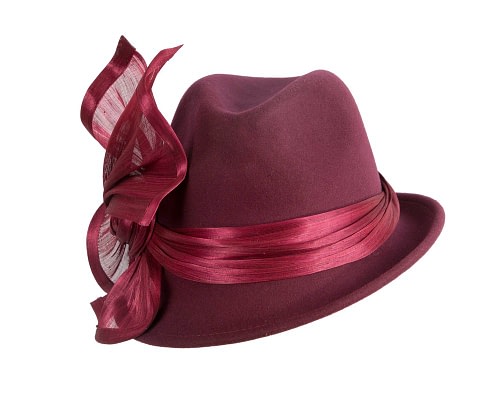 Fascinators Online - Bespoke wine-colored felt fedora by Fillies Collection