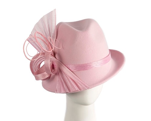 Fascinators Online - Bespoke pink felt fedora by Fillies Collection