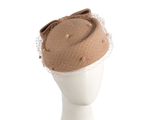 Fascinators Online - Large beige felt beret hat with veil
