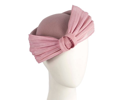 Fascinators Online - Dusty pink felt ladies fashion beret hat with bow by Fillies Collection