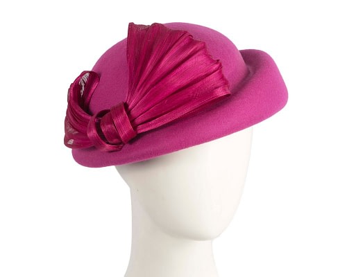 Fascinators Online - Bold Fuchsia Felt Hat with Silk Abaca Bow